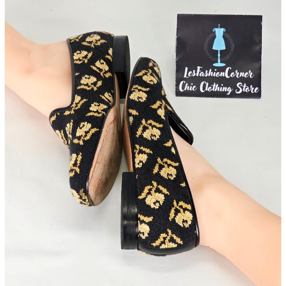 Zalo Women's Black/Yellow Flowers Print With Black Leather Trim Loafers Sz 8 195 - Picture 11 of 15